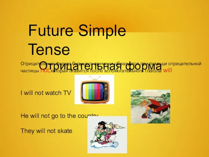 Future Simple Tense Отрицательная форма Отрицательная форма будущего времени образуется