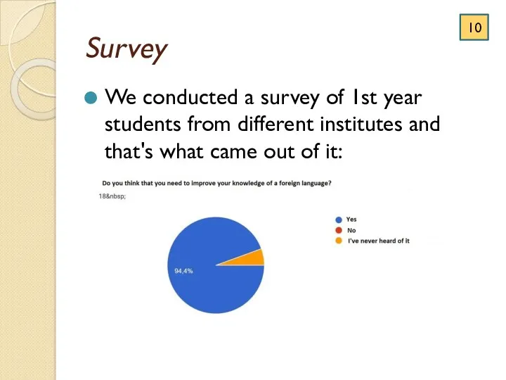 Survey We conducted a survey of 1st year students from