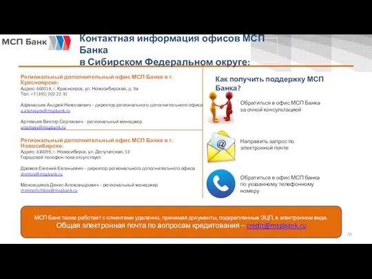 Региональный дополнительный офис МСП Банка в г. Красноярске: Адрес: 660018,