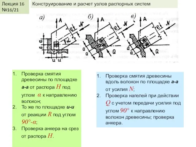 Лекция 16 №16/21 Конструирование и расчет узлов распорных систем Конструирование