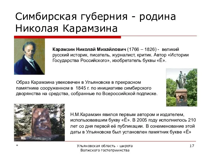 * Ульяновская область - широта Волжского гостеприимства Карамзин Николай Михайлович (1766 – 1826)