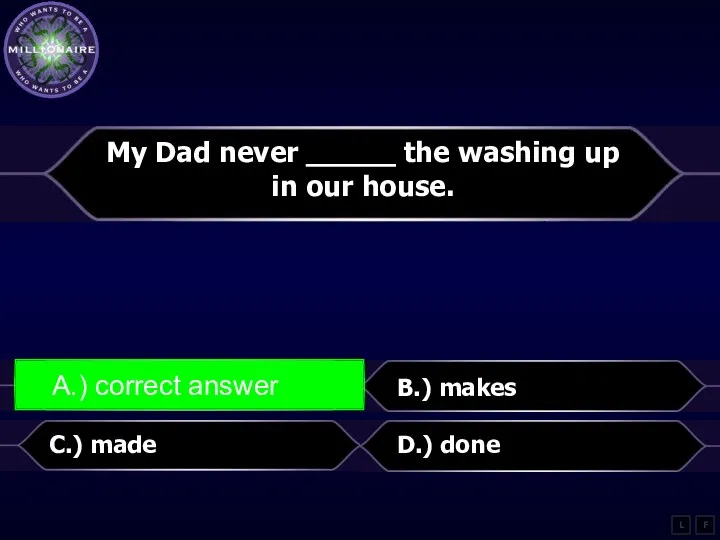 My Dad never _____ the washing up in our house.