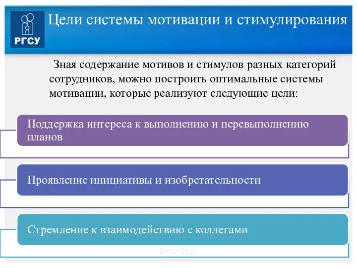 Зная содержание мотивов и стимулов разных категорий сотрудников, можно построить