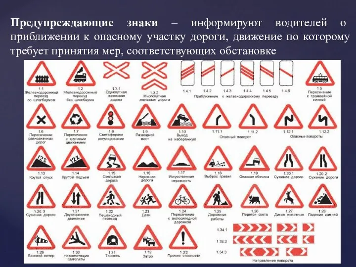 Предупреждающие знаки – информируют водителей о приближении к опасному участку