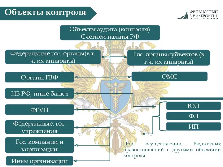 Объекты контроля Объекты аудита (контроля) Счетной палаты РФ ЦБ РФ,