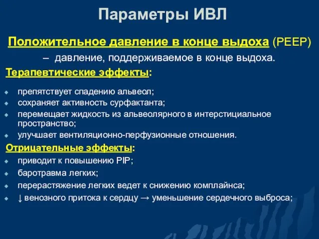 Параметры ИВЛ Положительное давление в конце выдоха (РЕЕР) – давление,