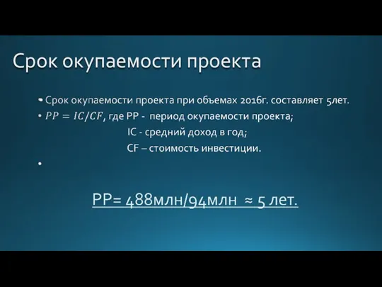 Срок окупаемости проекта