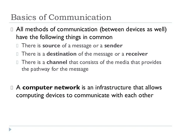 Basics of Communication All methods of communication (between devices as