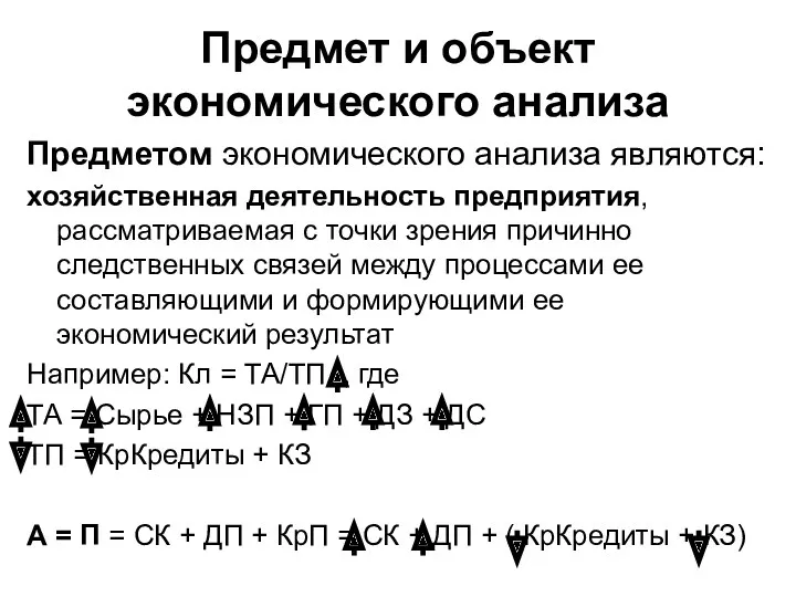 Предмет и объект экономического анализа Предметом экономического анализа являются: хозяйственная