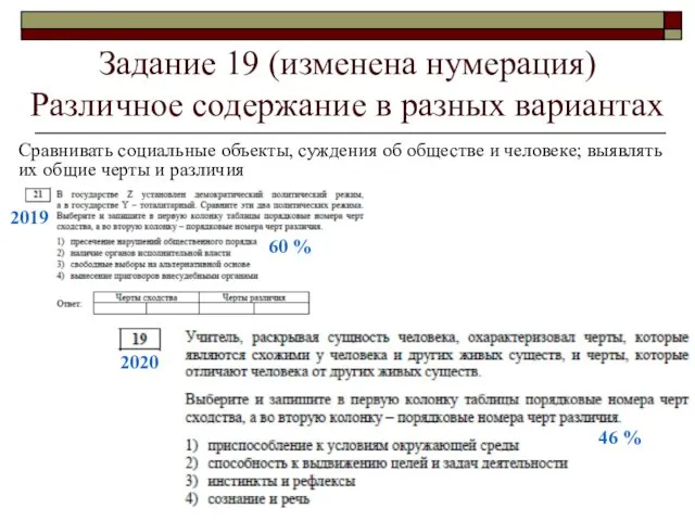 Задание 19 (изменена нумерация) Различное содержание в разных вариантах Сравнивать