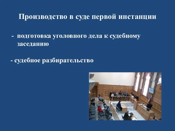 Производство в суде первой инстанции подготовка уголовного дела к судебному заседанию - судебное разбирательство