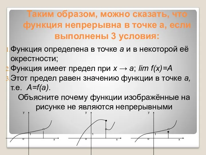 Таким образом, можно сказать, что функция непрерывна в точке а,