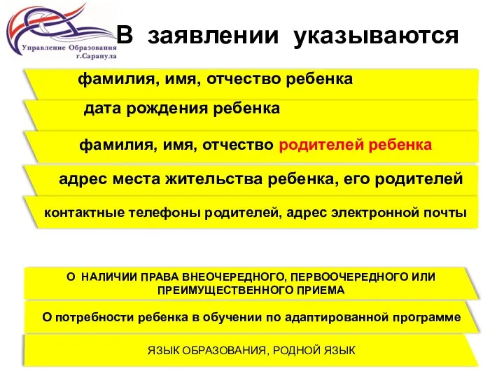 В заявлении указываются фамилия, имя, отчество ребенка дата рождения ребенка