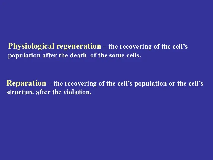 Physiological regeneration – the recovering of the cell’s population after