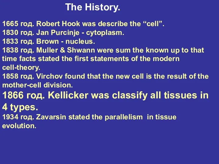 The History. 1665 год. Robert Hook was describe the “cell”.