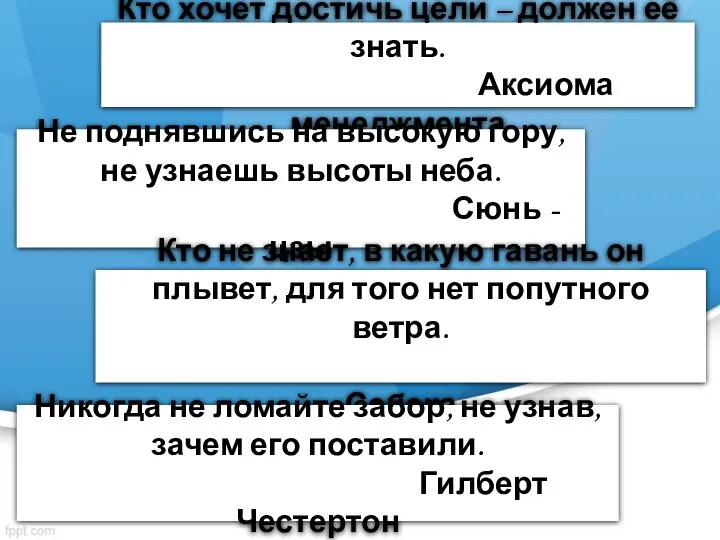 Кто хочет достичь цели – должен её знать. Аксиома менеджмента Не поднявшись на