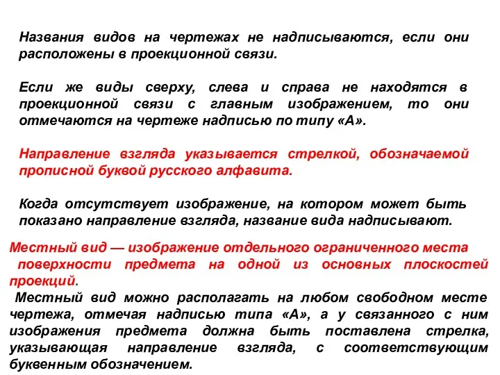 Названия видов на чертежах не надписываются, если они расположены в