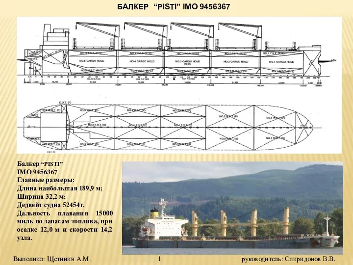 БАЛКЕР “PISTI” IMO 9456367 Балкер “PISTI” IMO 9456367 Главные размеры: