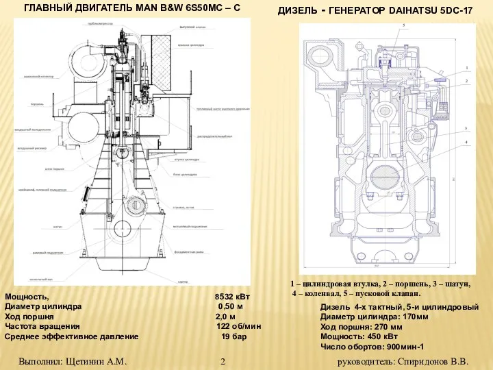 ГЛАВНЫЙ ДВИГАТЕЛЬ MAN B&W 6S50MC – C ДИЗЕЛЬ - ГЕНЕРАТОР