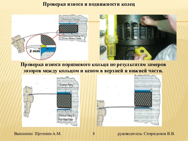 Выполнил: Щетинин А.М. 8 руководитель: Спиридонов В.В. Проверка износа и