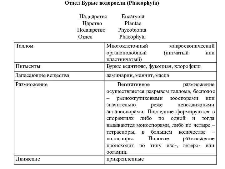 Отдел Бурые водоросли (Phaеophyta) Надцарство Eucaryota Царство Plantae Подцарство Phycobionta Отдел Phaeophyta