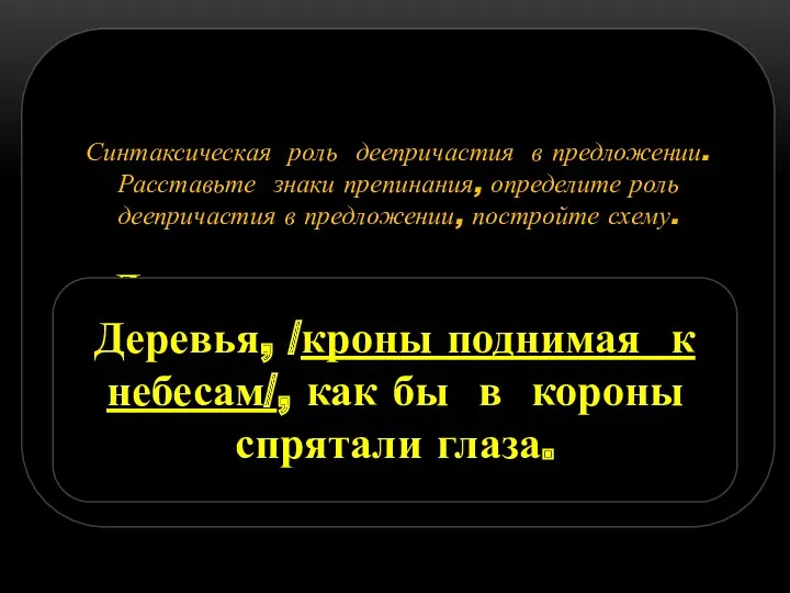 Синтаксическая роль деепричастия в предложении. Расставьте знаки препинания, определите роль