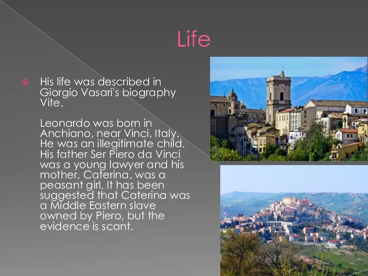 Life His life was described in Giorgio Vasari's biography Vite.