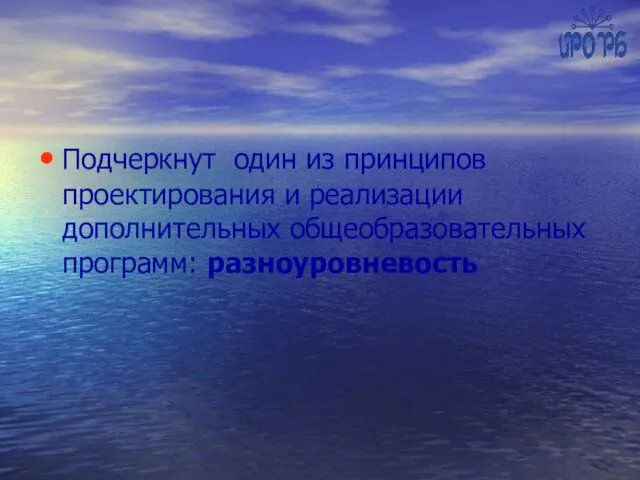 Подчеркнут один из принципов проектирования и реализации дополнительных общеобразовательных программ: разноуровневость