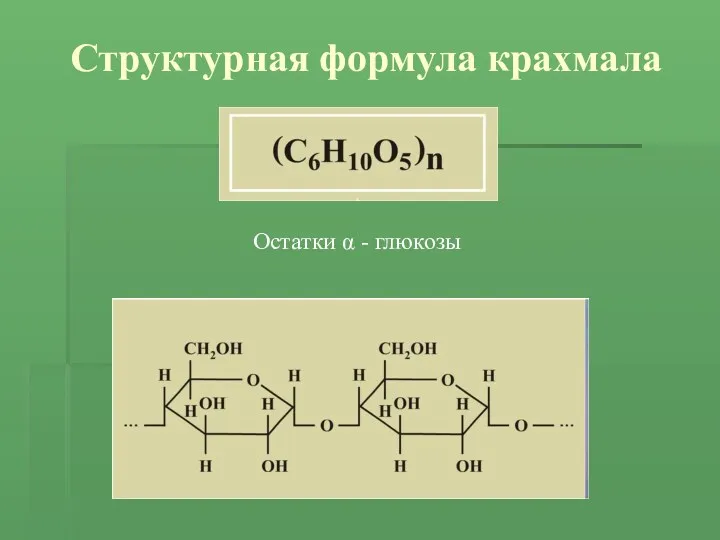 Структурная формула крахмала Остатки α - глюкозы