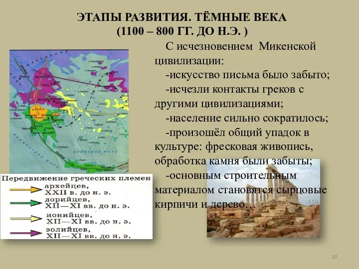 ЭТАПЫ РАЗВИТИЯ. ТЁМНЫЕ ВЕКА (1100 – 800 ГГ. ДО Н.Э.