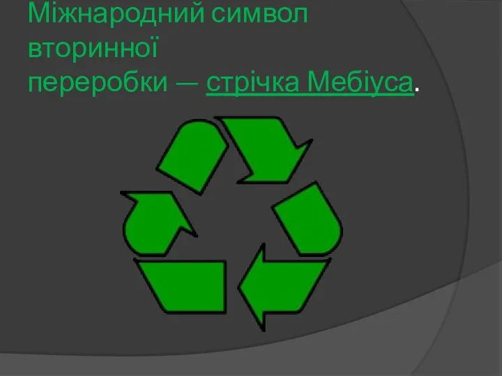 Міжнародний символ вторинної переробки — стрічка Мебіуса.