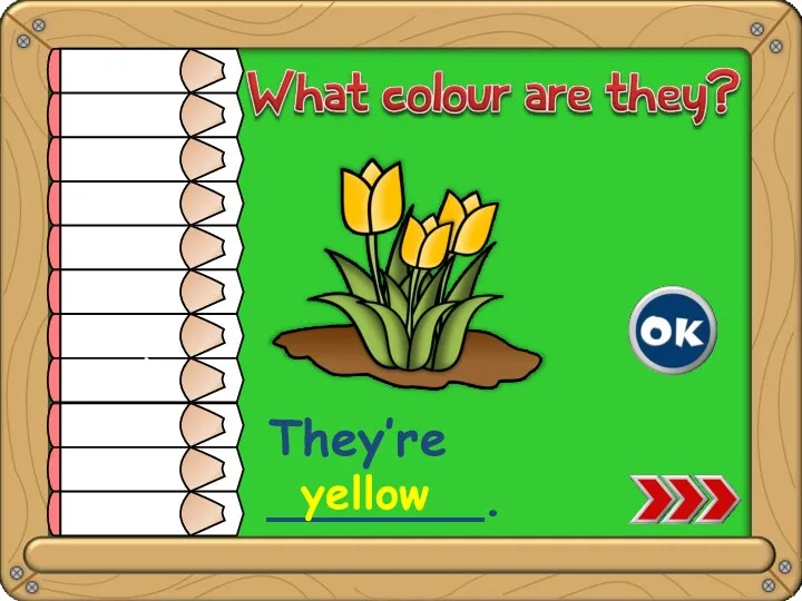 They’re _______. yellow white yellow orange red pink green blue purple brown grey black