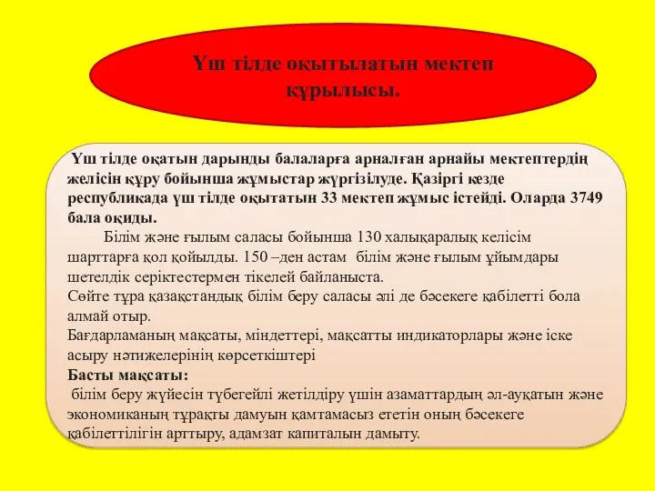 Үш тілде оқатын дарынды балаларға арналған арнайы мектептердің желісін құру