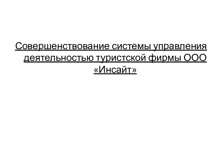 Совершенствование системы управления деятельностью туристской фирмы ООО «Инсайт»