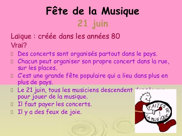 Fête de la Musique 21 juin Laïque : créée dans les années 80