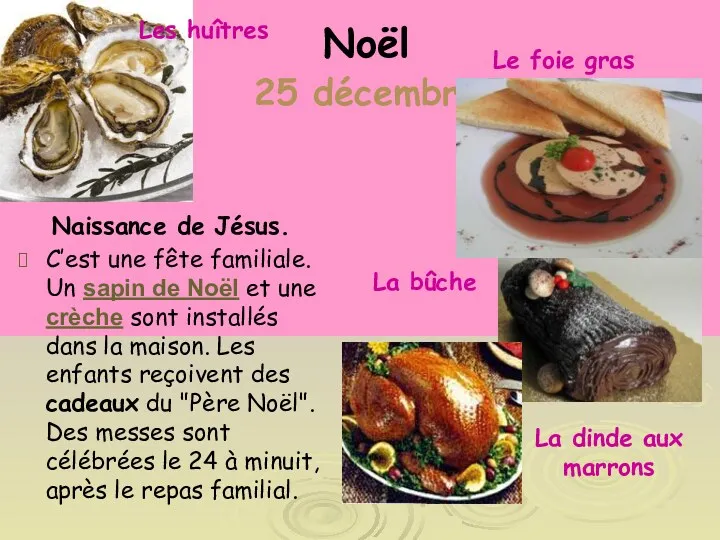 Noël 25 décembre Naissance de Jésus. C’est une fête familiale. Un sapin de