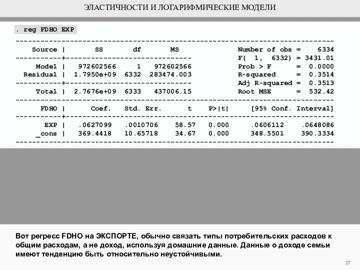 . reg FDHO EXP ---------------------------------------------------------------------------- Source | SS df MS