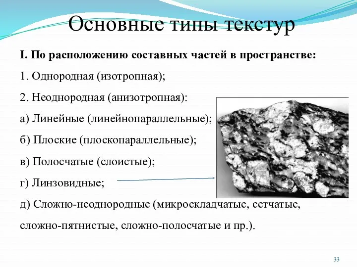 Основные типы текстур I. По расположению составных частей в пространстве: