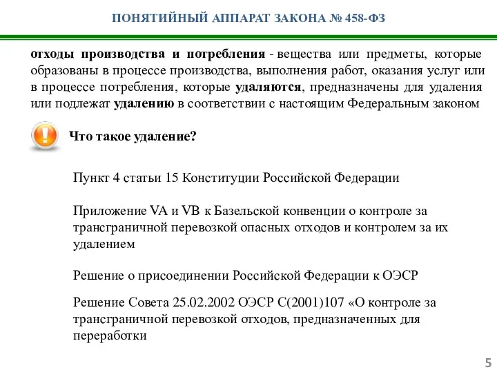 ПОНЯТИЙНЫЙ АППАРАТ ЗАКОНА № 458-ФЗ отходы производства и потребления -