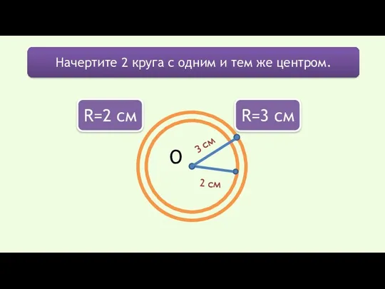 О 2 см 3 см Начертите 2 круга с одним