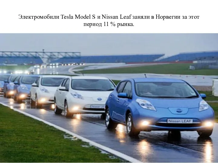 Электромобили Tesla Model S и Nissan Leaf заняли в Норвегии за этот период 11 % рынка.