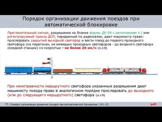 Порядок организации движения поездов при автоматической блокировке Пригласительный сигнал, разрешение