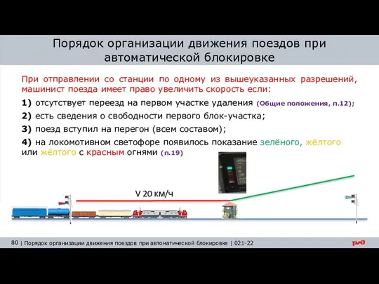 Порядок организации движения поездов при автоматической блокировке При отправлении со