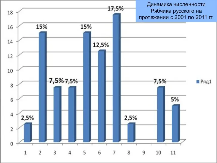 Динамика численности Рябчика русского на протяжении с 2001 по 2011 гг.