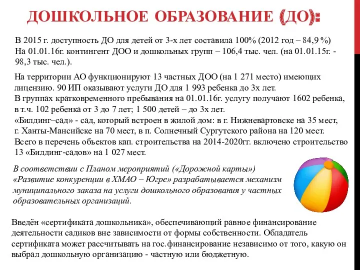 ДОШКОЛЬНОЕ ОБРАЗОВАНИЕ (ДО): В 2015 г. доступность ДО для детей