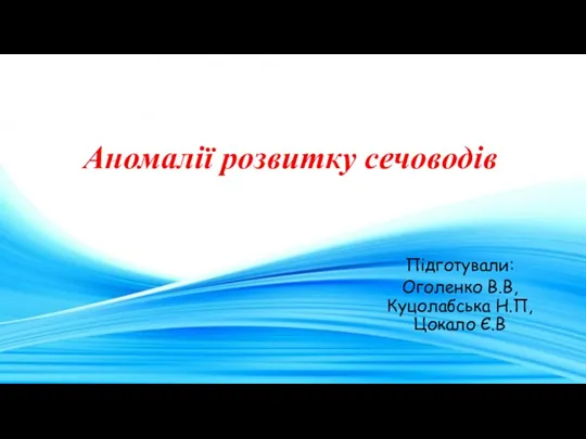 Аномалії розвитку сечоводів Підготували: Оголенко В.В, Куцолабська Н.П, Цокало Є.В