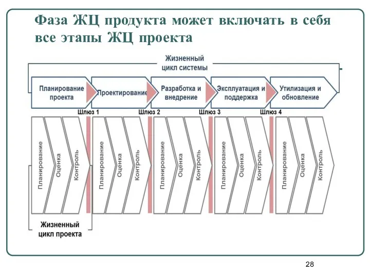 Фаза ЖЦ продукта может включать в себя все этапы ЖЦ проекта