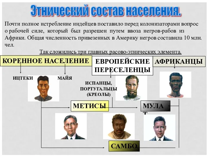 Этнический состав населения. Почти полное истребление индейцев поставило перед колонизаторами