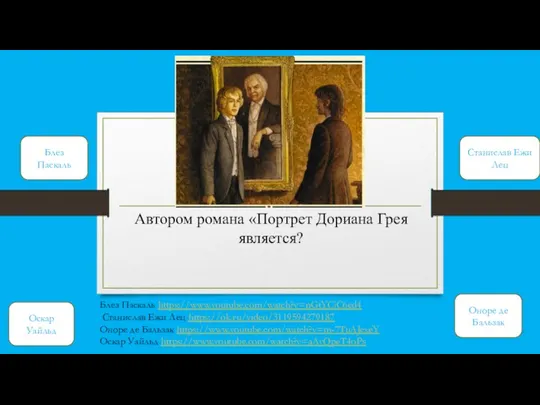 Автором романа «Портрет Дориана Грея является? Блез Паскаль Станислав Ежи