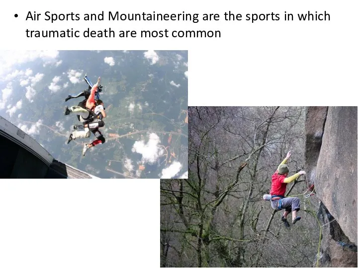 Air Sports and Mountaineering are the sports in which traumatic death are most common